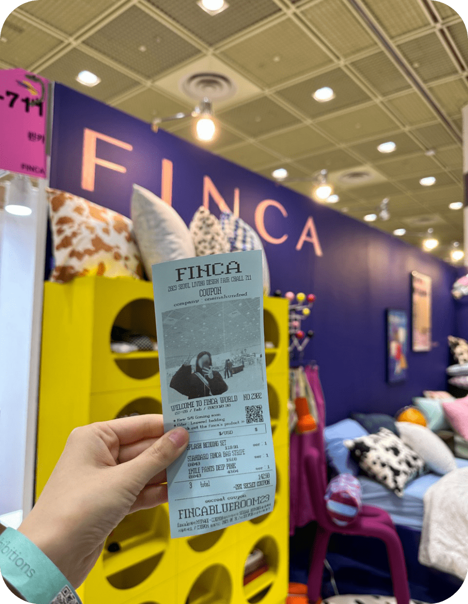 2023 서울리빙디자인페어 핀카(FINCA) 부스에서 출력한 영수증사진기® 쿠폰