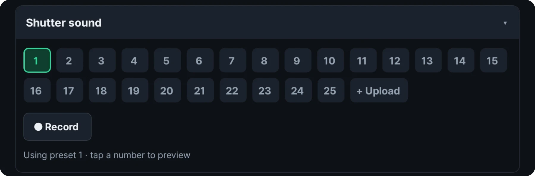 Shutter sound settings screen