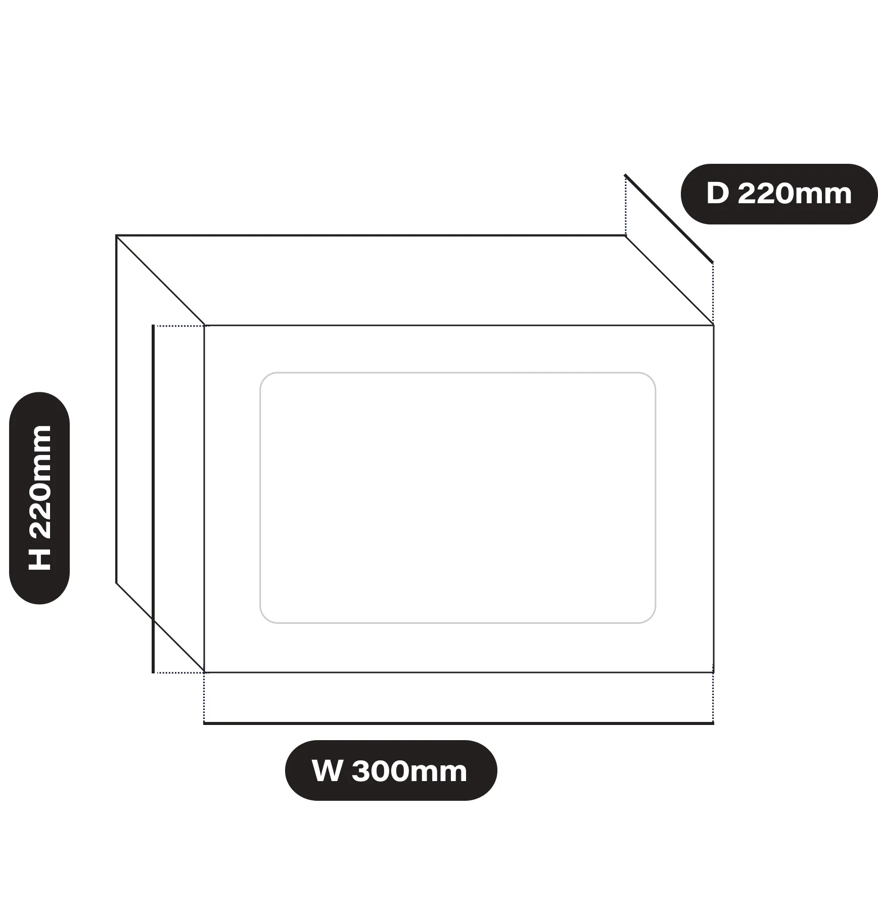 영수증사진기® MINI 외형 치수 도해 — 가로 300mm, 높이 220mm, 깊이 220mm