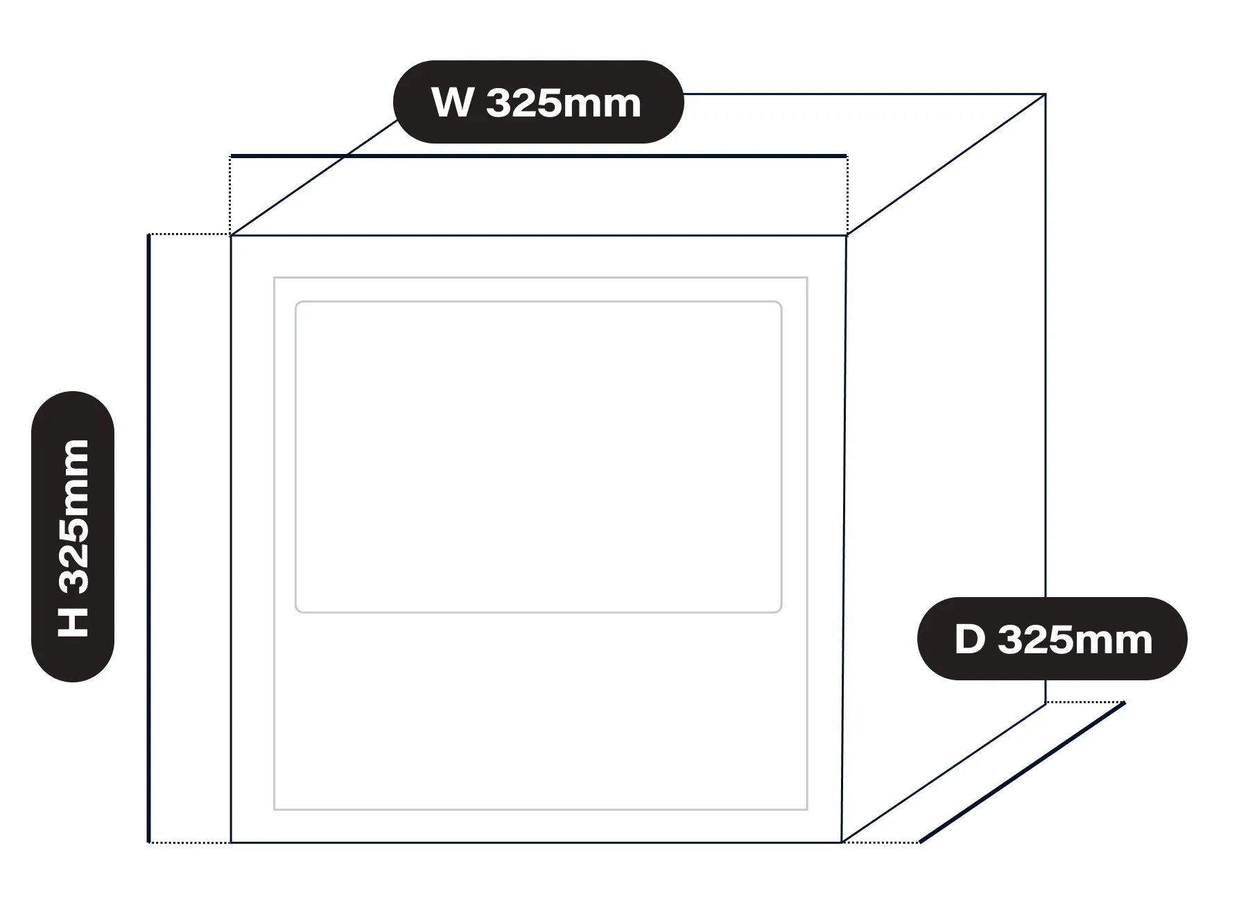 영수증사진기® PRO+ 외형 치수 도해 — 가로 325mm, 세로 325mm, 높이 325mm