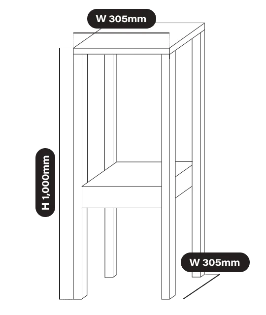 PLAY 전용스탠드 치수 다이어그램 — W 305mm x H 1,000mm