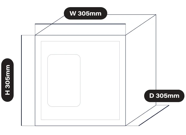 영수증사진기® PRO 정면 치수 다이어그램 — W 305mm x H 305mm x D 305mm