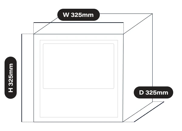영수증사진기® PRO+ 정면 치수 다이어그램 — W 325mm x H 325mm x D 325mm