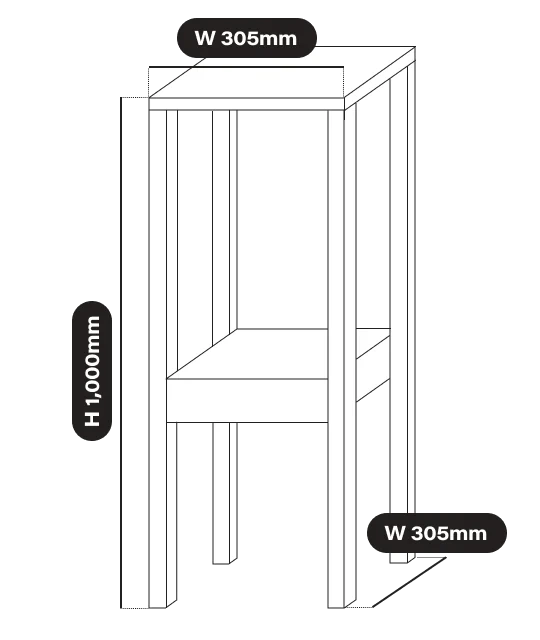 PRO 전용스탠드 치수 다이어그램 — W 305mm x H 1,000mm